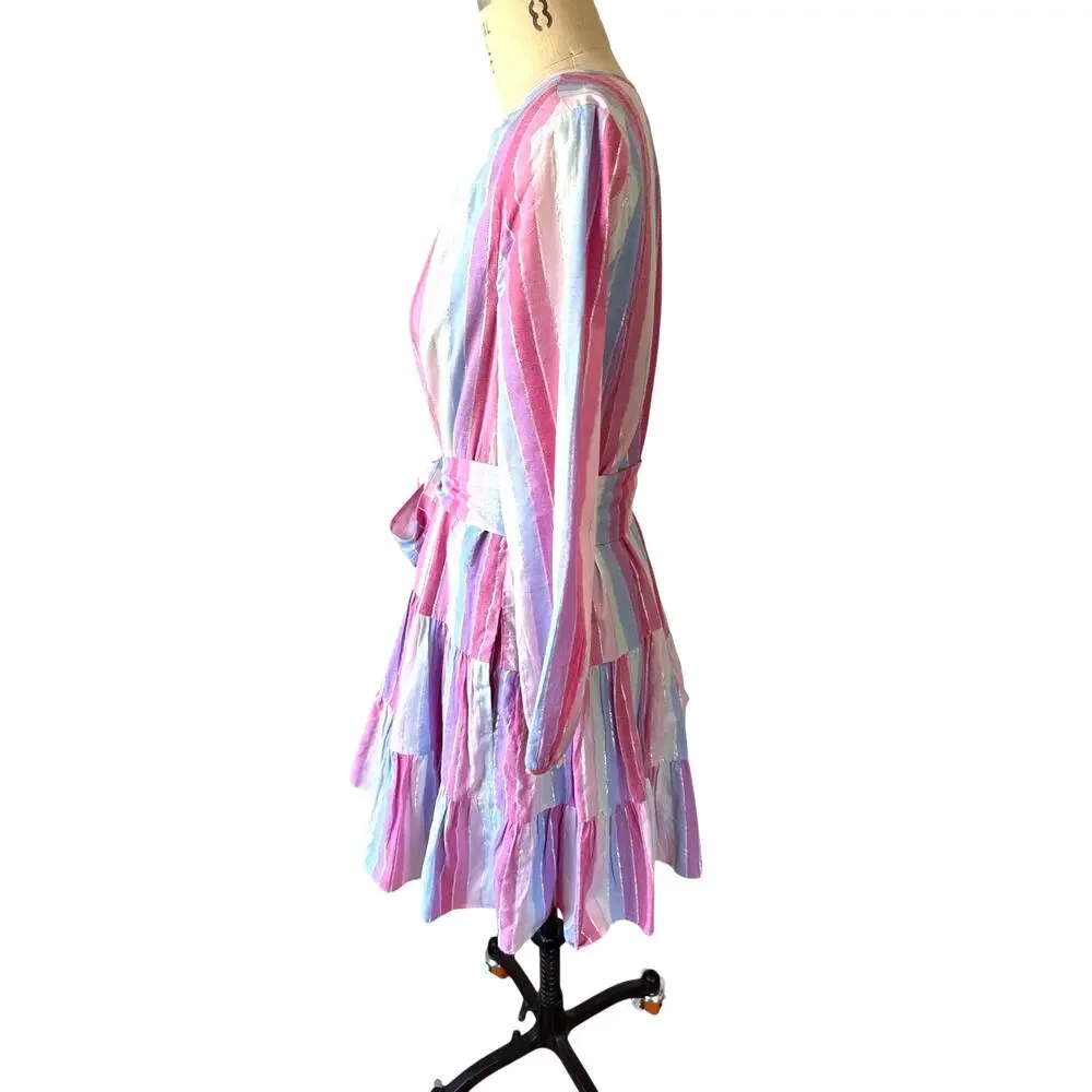 J. Crew Pastel Pink Metallic Thread Cotton Belted Button-Up Dress Size Medium